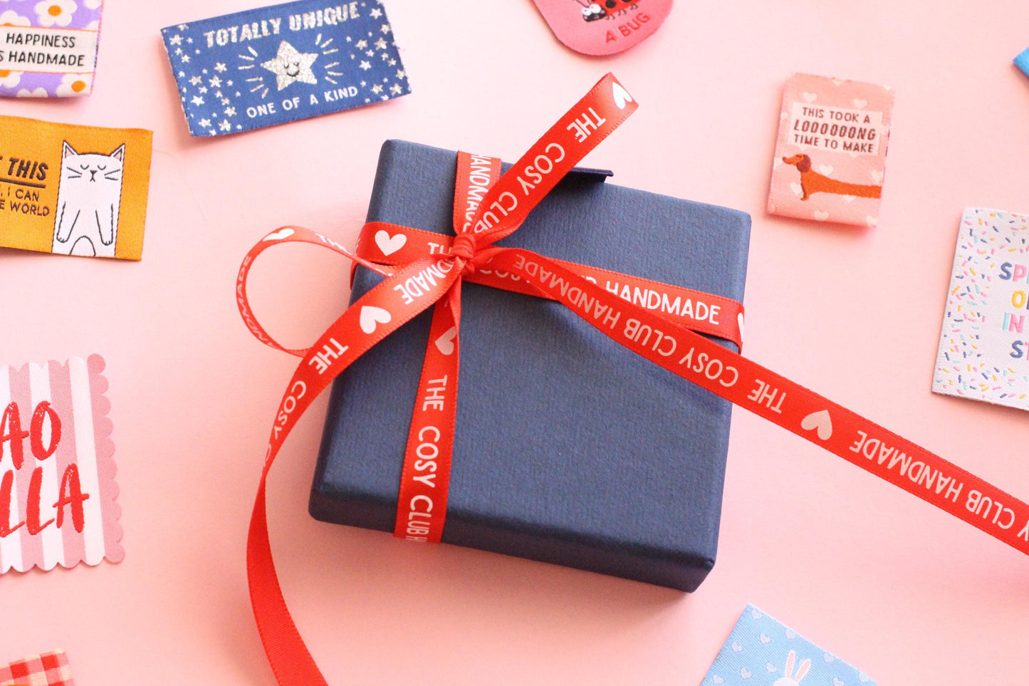 LIMITED EDITION Sewing Labels Gift Set | 18 woven sewing labels in reusable gift box. Gift set for sewists, crafts, quilt tags, labels gifts - The Cosy Club Handmade